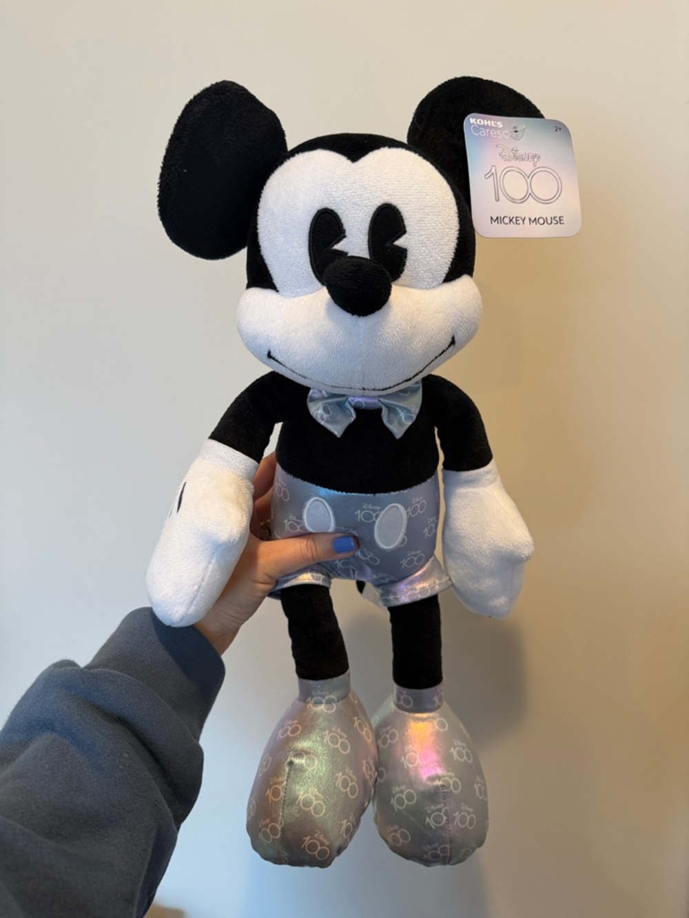 NWT Disney 100 Mickey Mouse Plush Black White with Iridescent Silver Accents